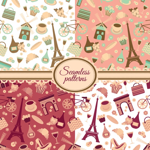 collection of seamless patterns with paris