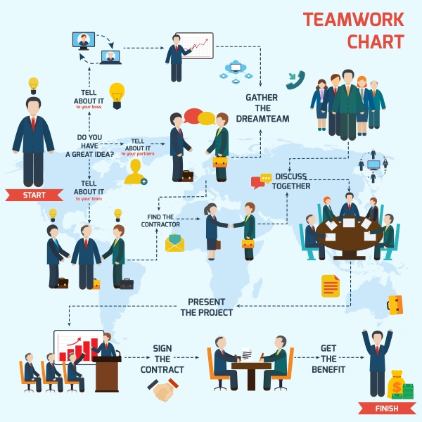 teamwork infographic set with business avatars