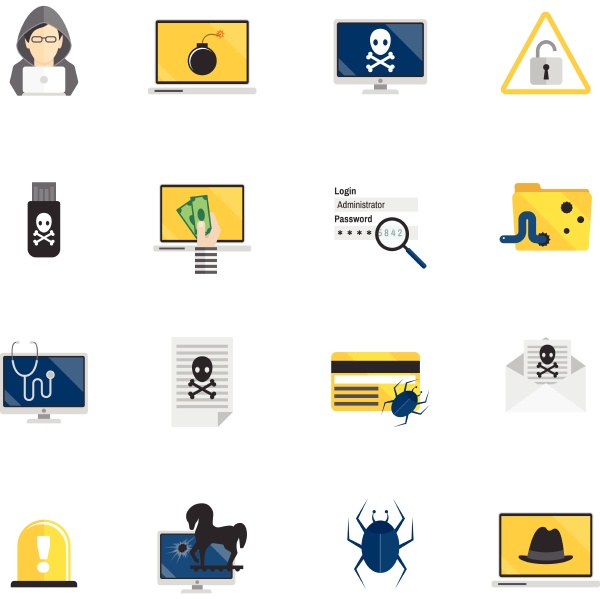 hacker and computer security flat icons