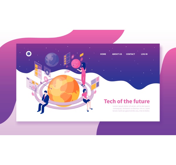 isometric horizontal banner with people using
