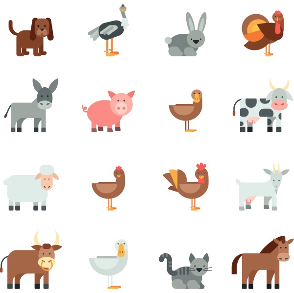 domestic animal flat icons set with