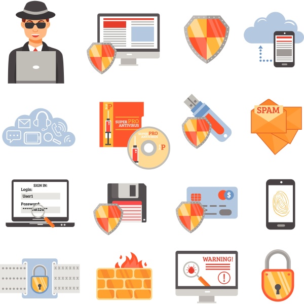 network security isolated flat color icons
