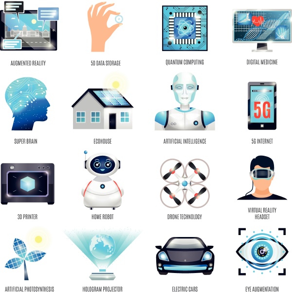 technologies of future icons set including