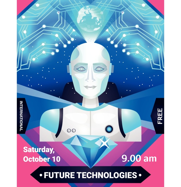 future technologies poster in blue pink