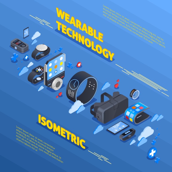 wearable technology isometric composition with devices