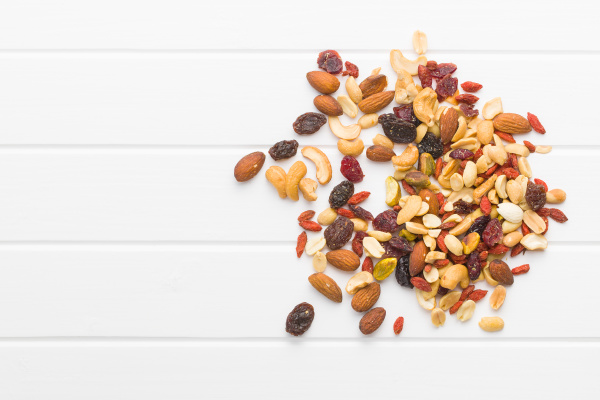 mix of various nuts and raisins