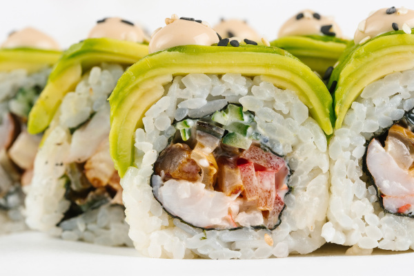 sushi with avocado and vegetables
