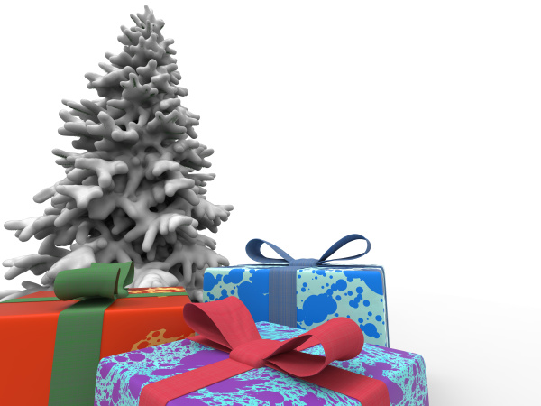 colorful gifts and christmas tree with