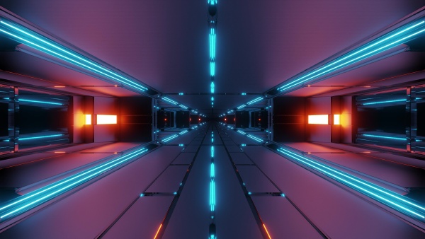 dark futuristic space tunnel corridor 3d