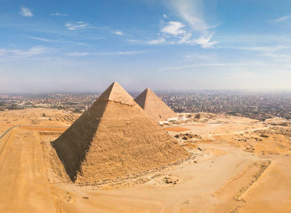 aerial view of the great pyramids