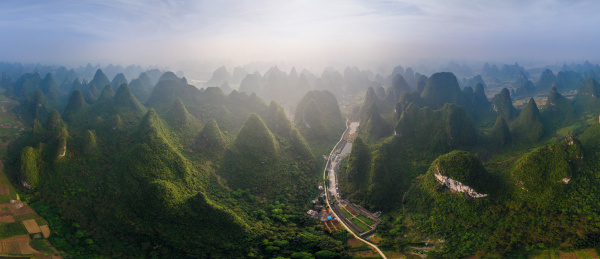 panoramic aerial view of guilin mountains