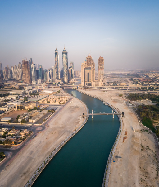 aerial view of dubai canal and
