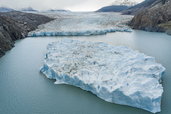 aerial view of floating glacier in