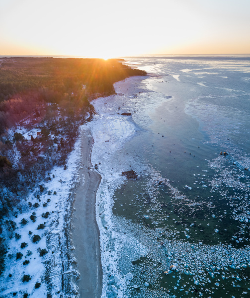 aerial view of the frozen sea