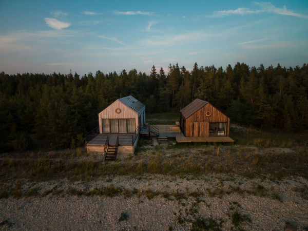 aerial view of two houses on