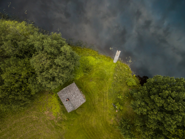 aerial view of a small house