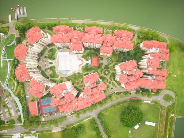 aerial view of residential buildings close