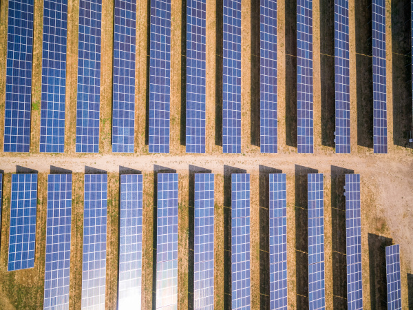 aerial view above of photovoltaic panels