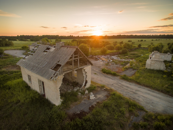 aerial view of an abandoned house