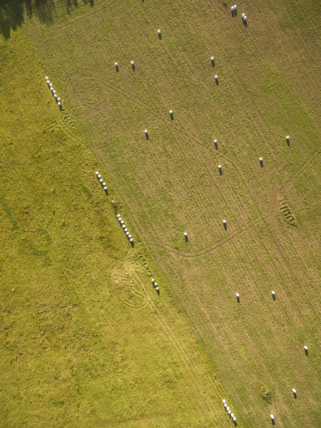 aerial view of straw bales in