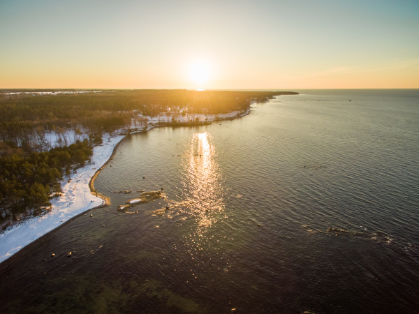 aerial view of sunset on the