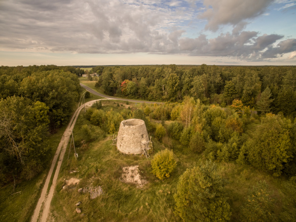 aerial view of a windmill ruins