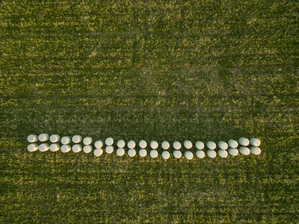 aerial view of straw bales in