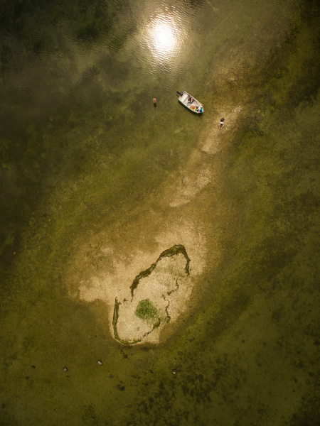 aerial view of a family fishing