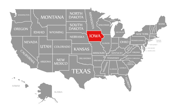 iowa red highlighted in map of