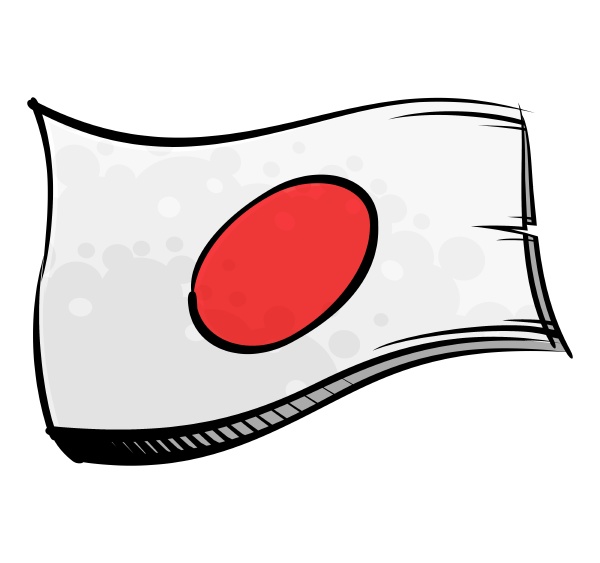 painted japan flag waving in wind