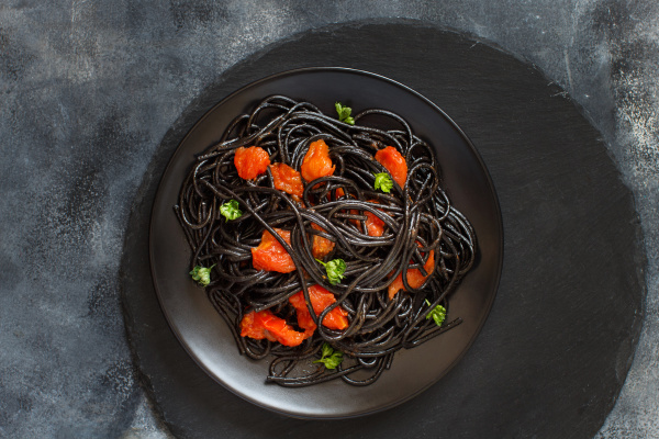 squid ink pasta with tomatoes