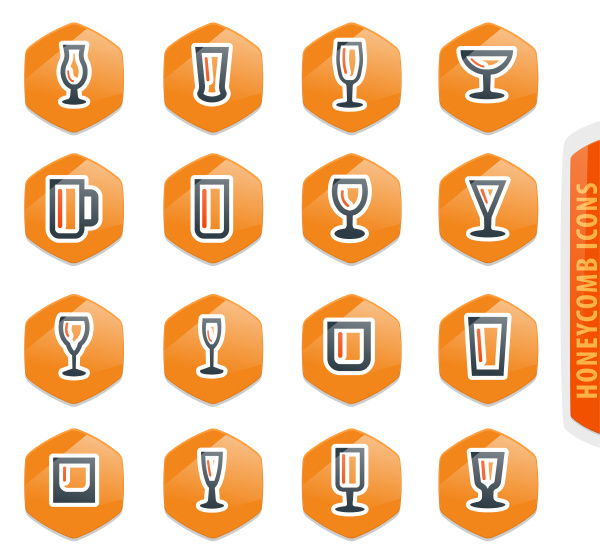 glasses and cups icons set
