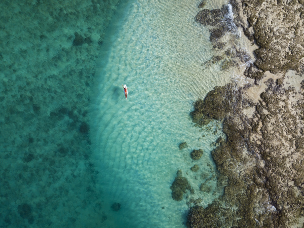 aerial view of female surfer