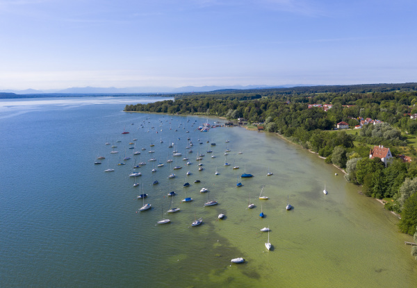 aerial view of sailboats in lake
