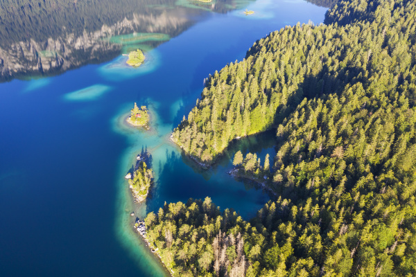 aerial view of eibsee lake with