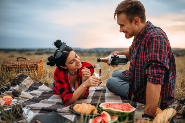 cute couple leisure together picnic