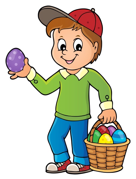 boy with easter eggs theme image