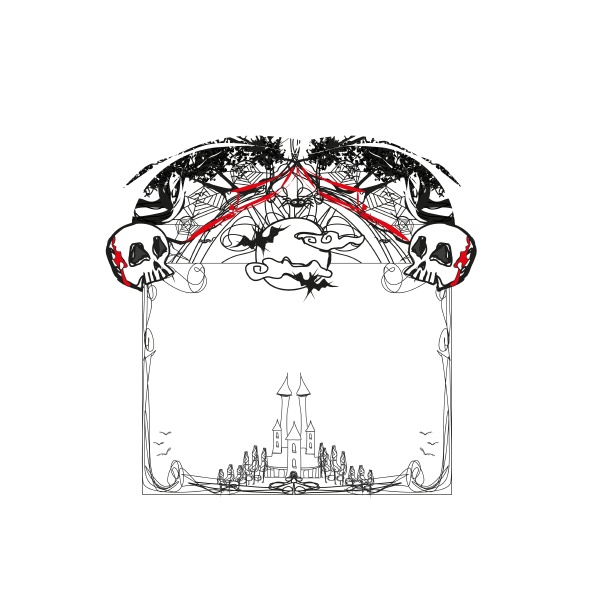 halloween frame with castle skulls