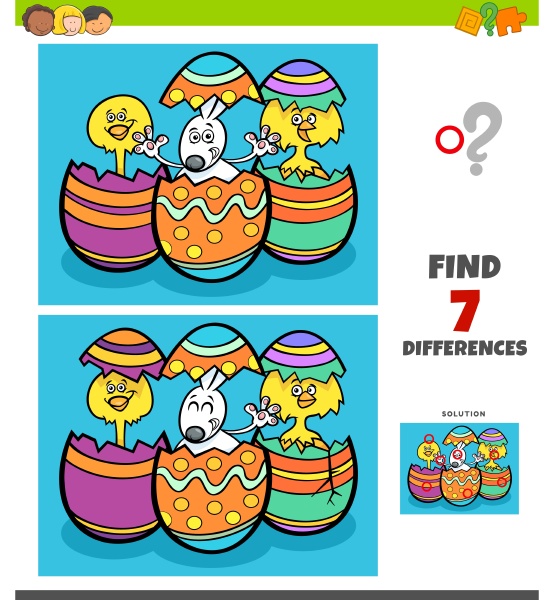 differences game with cartoon easter characters