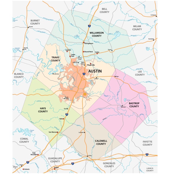 Austin Metro Area Map Road And Administrative Vector Map Of Greater Austin - Royalty Free Photo -  #28239936 | Panthermedia Stock Agency