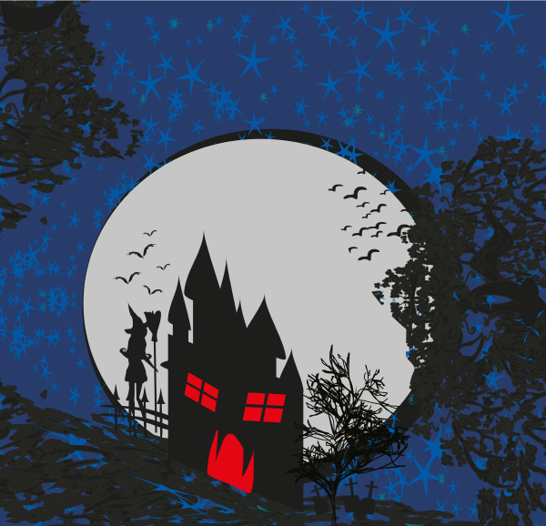 halloween invitation with haunted house and