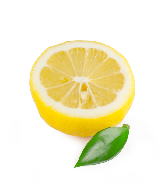 half a ripe lemon with leaf