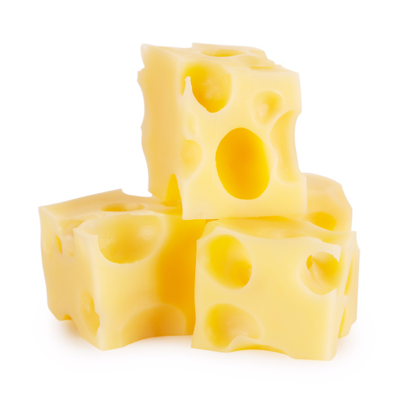 pyramid of three cubes of cheese