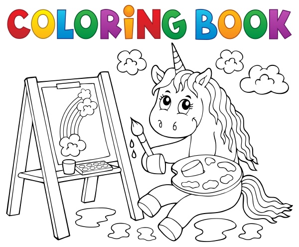 coloring, book, painting, unicorn, theme, 2 - 28277524