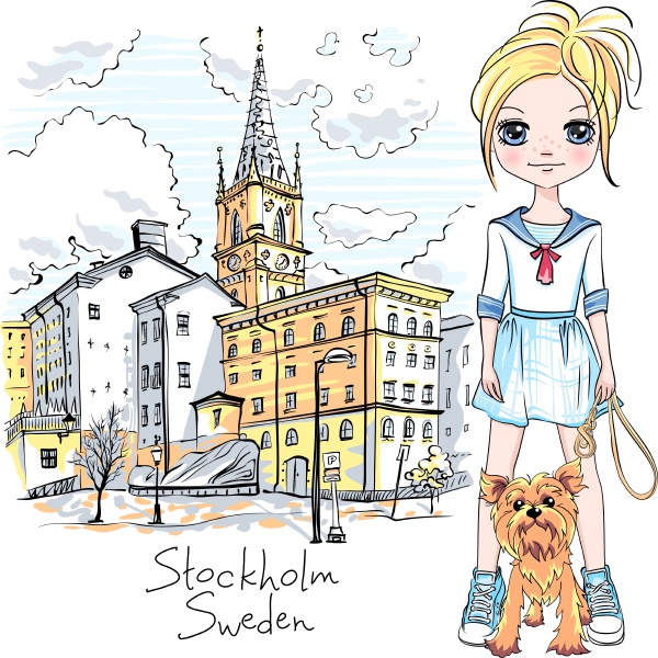 girl with dog in stockholm