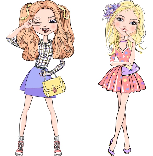 vector set of cute fashionable girls