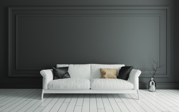 sofa on white wooden floor and