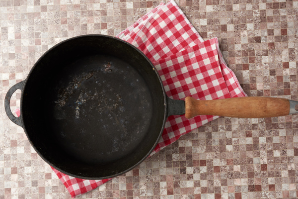 empty black round frying pan with