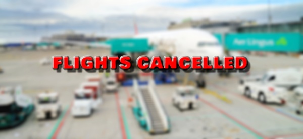 cancelled flight at airport gate due