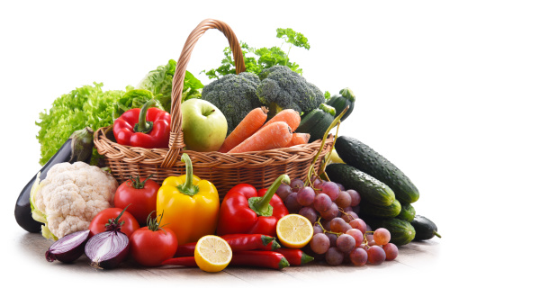 assorted organic vegetables and fruits in